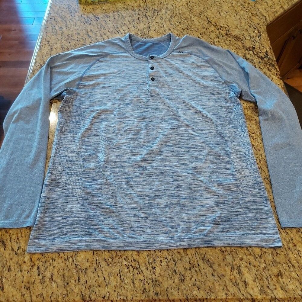 Lululemon Men's LS 3 Button Henley Shirt Blue Heather Casual Athleisure Size XL